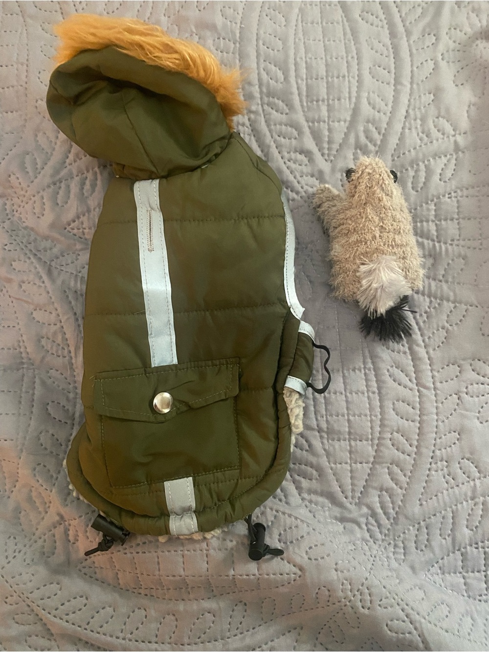 Dog Forest Green Hooded Puffer Jacket with Faux Fur Trim